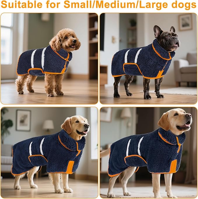 Bienbee Dog Bathrobe, Quick Drying Super Absorbent Dog Robes for After Bath, Warm Keeping Dogs Towel, Dogs Bath Supplies, Navy Blue XXL