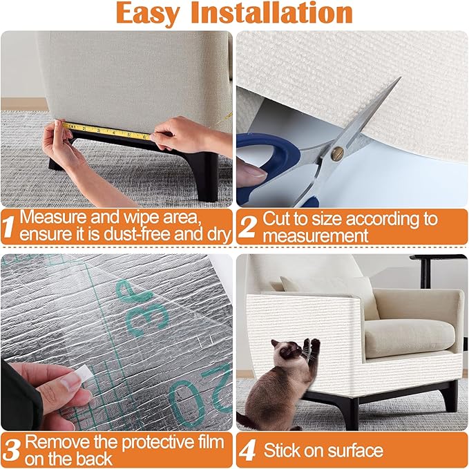 Cat Scratch Furniture Protector - 100" x 13.8" Trimmable Self-Adhesive Cats Claws Scratch Pads, DIY Cat Climbing Couch Protector for Scratch Post Cat Tree Replacement Indoor (Cream White)