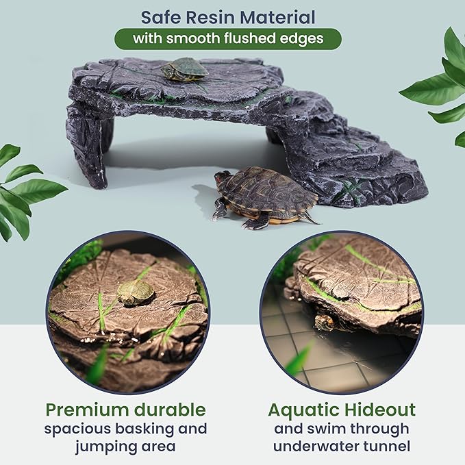 Small Turtle Tank Kit for Aquatic Turtles – Complete Starter Habitat with Filter, UVB Lamp, Basking Platform, Plants – Turtle Aquarium Kit (Black)