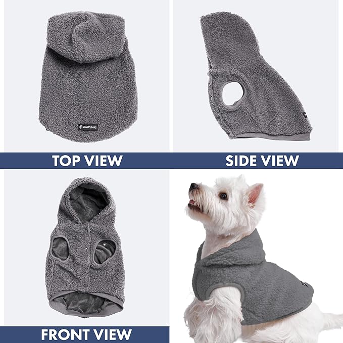 Spark Paws Teddy Dog Sweater, Sherpa Jacket Vest with Warm Fleece Lining, Winter Coat Suitable for Small Medium Large XL XXL Breeds - Grey - S