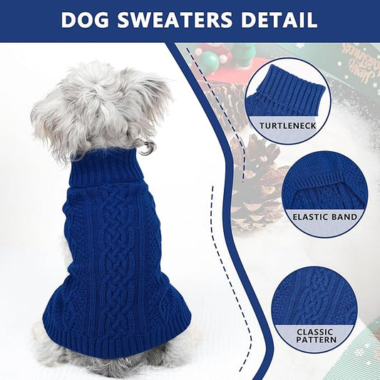 Dog Sweaters for Small Dogs Winter Dog Clothes Turtleneck Knit Puppy Sweater Warm Chihuahua Clothes Cat Sweater Frenchie Doggy Pullover Outfit with Twisted Design(Navy Blue, Small)