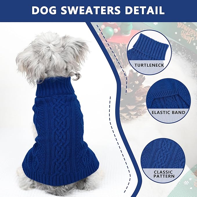 Dog Sweaters Small Dog Clothes Winter Turtleneck Puppy Sweater Warm Pet Cat Sweater Doggy Pullover Outfit with Twisted Design XS~XL(Navy Blue, Large)