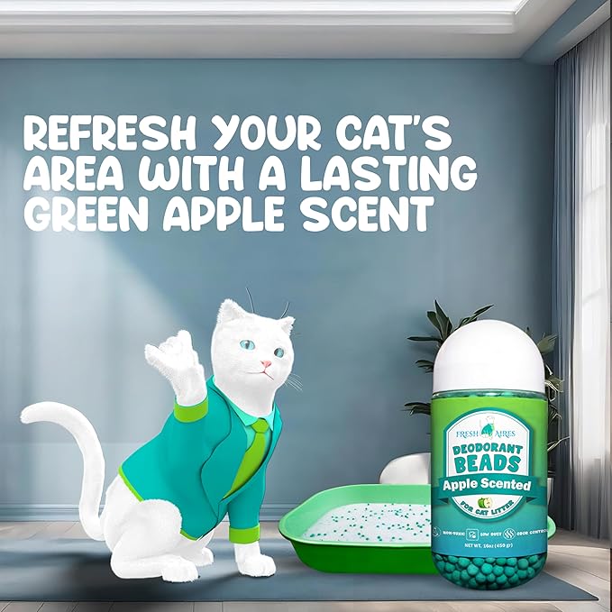 Cat Deodorant Beads - Green Apple Scent, Low-Dust & Non Toxic Litter Box, Superior Odor Control, Pet Safe Kitty Litter Deodorizer - Cat Litter Scent Deodorizer for Cleaner Air
