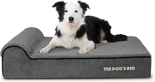 The Dog’s Bed Orthopedic Headrest Dog Bed Large Grey Plush 40x25, Memory Foam, Pain Relief for Arthritis, Hip & Elbow Dysplasia, Post Surgery, Lameness, Veterinary Approved, Waterproof Washable Cover