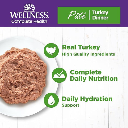 Wellness Complete Health Pate Adult Wet Cat Food, Natural, Protein-Rich, Grain Free, 12.5 Ounce, 12 Pack, (Turkey)