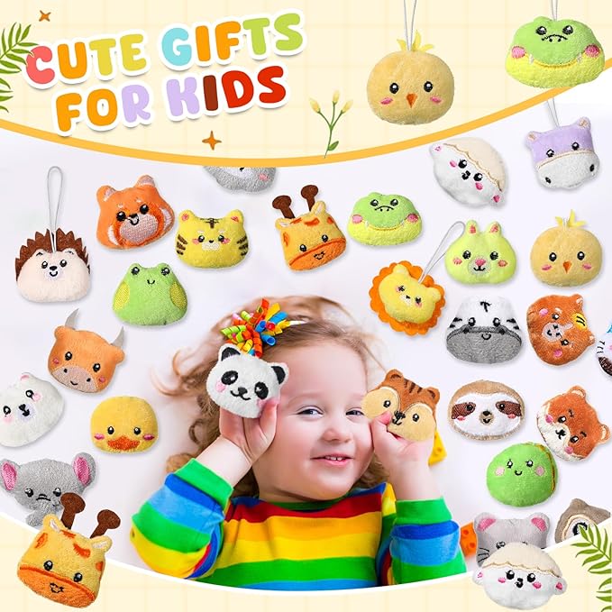 Libima 150 Pcs Mini Stuffed Animals Sea Animal Fruit Plush Keychain Set for Carnival Birthday Classroom Prizes Decoration for Clothes (Jungle Animals)