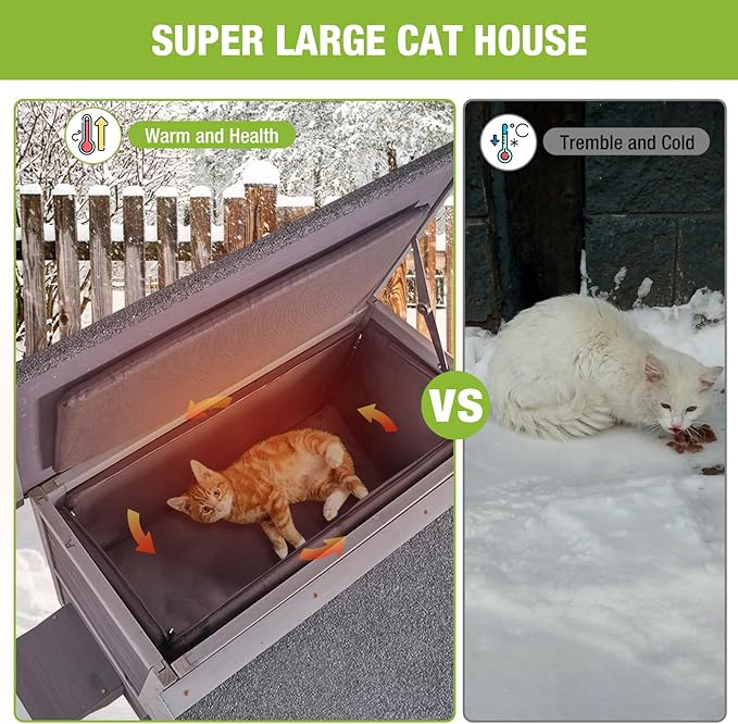 Outdoor Cat House Weatherproof Cat Shelter with Insulated Liner for Winter,Two Story