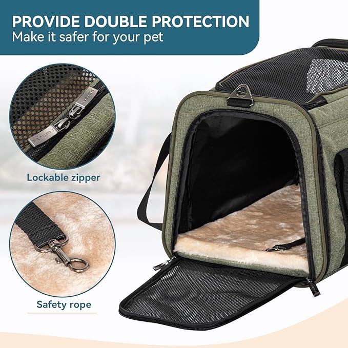 Petsfit Expandable Cat Carrier Dog Carrier, Soft-Sided Collapsible Portable Pet Carrier, 19x12x12, Green