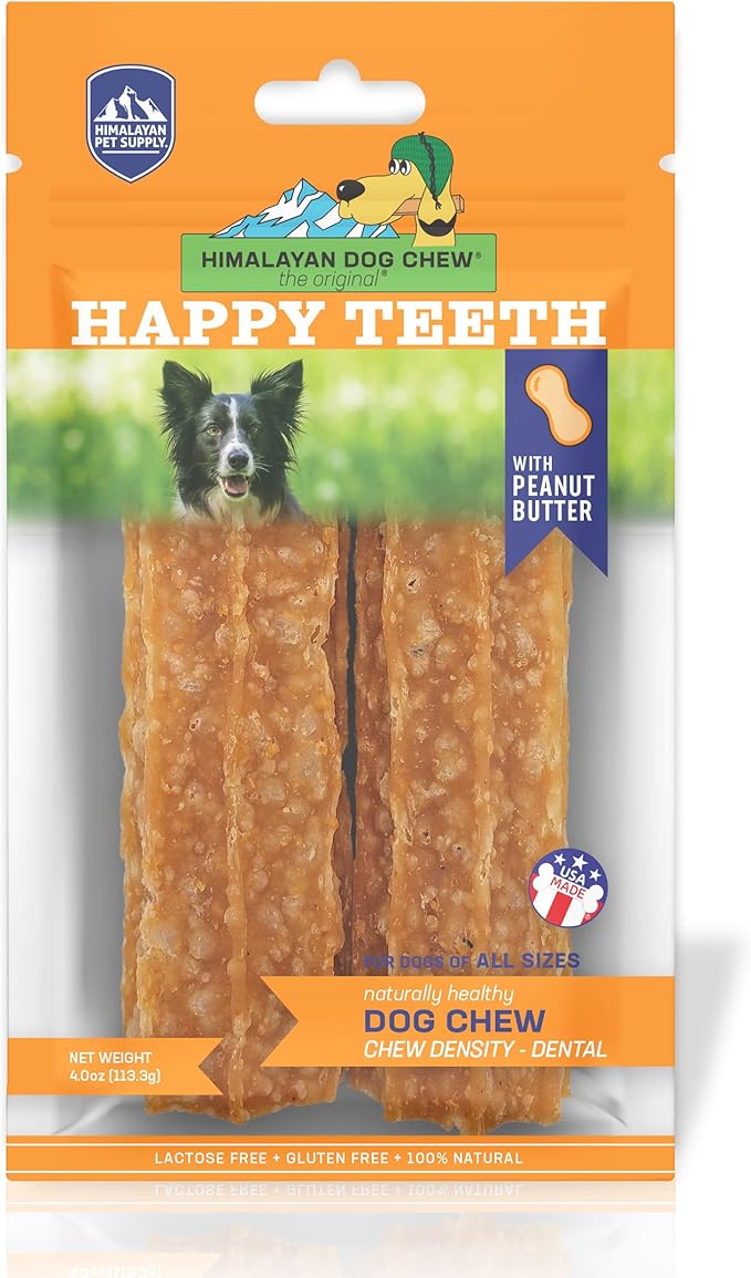 Himalayan Dog Chew Happy Teeth Yak Cheese, Soft Dog Chews, 100% Natural Soft Density Dental Treats, Gluten Free, Safe Treats for Oral Health, Lactose & Grain Free, Protein Rich, (Flavor) 2 Count