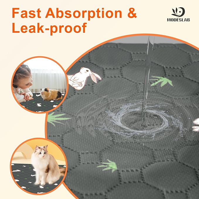 2-Pack Guinea Pig Cage Liner, 20in x 26in Fast Absorption Washable Bedding Pee Pads for Dogs Puppy Rabbit Small Animal Cage Mat, Leakproof & Non-Slip