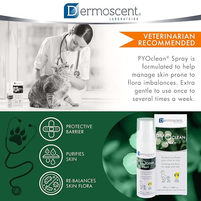 Dermoscent PYOclean® Spray for Dogs & Cats Balances the Skin, Prevents Pimples, Chin Acne, Reddened Skin & Scabs, 50 ml (1.66 fl. oz.)