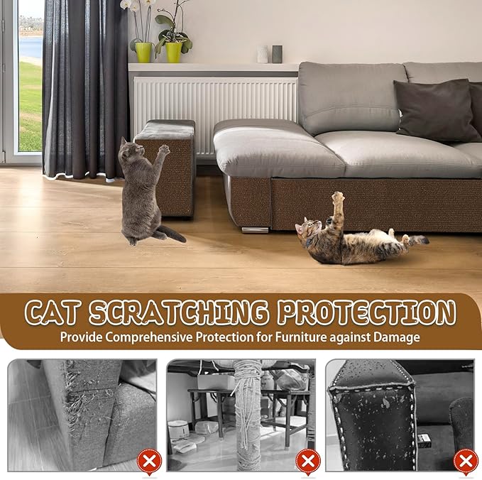 Climbing Cat Scratcher Mat Trimmable Cat Scratching Post Carpet 39.3’’x15.8’’ Self Adhesive Carpet Mat Pad Replacement for Cat Tree Shelves Post Couch Wall Furniture Steps DIY Protector (Brown)