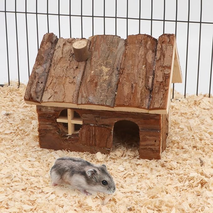 Wontee Hamster Wood House Hamster Hideout Hut for Dwarf Hamsters Mice Small Gerbils (Small)