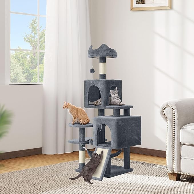 DWVO 54 in Multi-Level Cat Tower: Cats Tree for Indoor Kittens, Pet Furniture with Kitty Condos, Sisal Scratching Posts, Plush Perches, Cozy Hammock, Dark Gray
