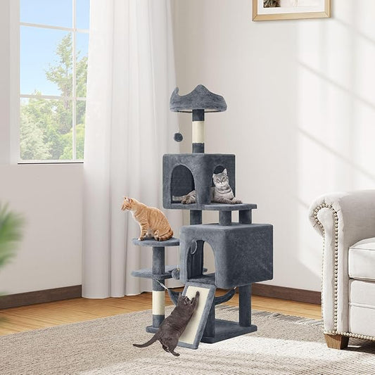 DWVO 54 in Multi-Level Cat Tower: Cats Tree for Indoor Kittens, Pet Furniture with Kitty Condos, Sisal Scratching Posts, Plush Perches, Cozy Hammock, Dark Gray