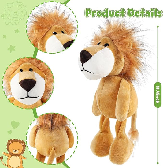 6 Pcs Safari Stuffed Animals Bulk Lion Elephant Monkey Tiger Toy Plush Zoo Animals Junble for Boy Girl Gift Animal Themed Parties Baby Shower Favor(Lion)