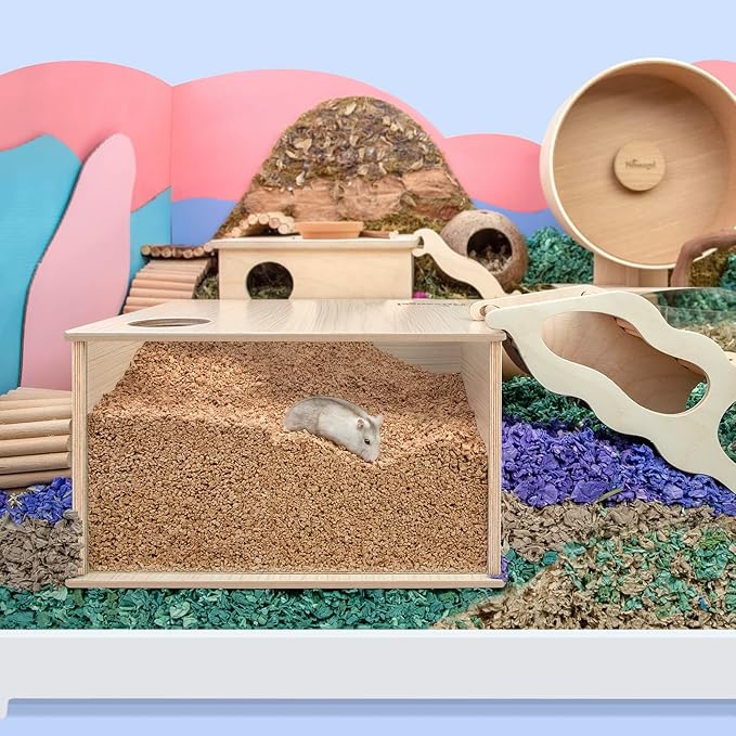 Niteangel Visible Hamster Digging Box for Syrian Dwarf Roborovski Campbell Hamsters Gerbils Mice Lemmings Degus or Other Small-Sized Pets (Burlywood)