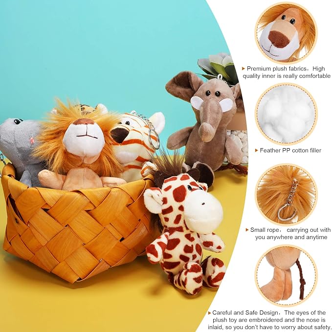 Sumind 12 Pieces Mini Stuffed Forest Animals Jungle Animal Plush Toys 4.8 Inch Cute Elephant Lion Giraffe Tiger Plush for Animal Themed Parties Achievement(Standing)