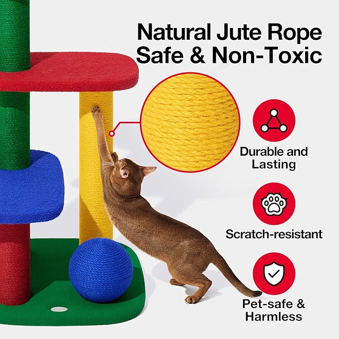 VETRESKA 38.6" Multi-Level Cat Tower, Cat Tree with Platform, Sisal Scratching Posts and Scratch Ball, Indoor Cats Furniture Activity Center for Large Cats Kittens