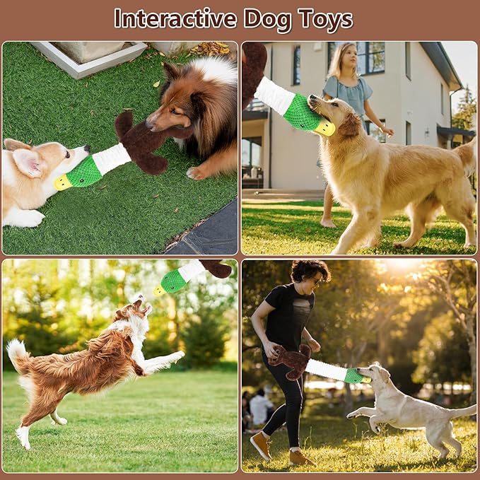 Plush Dog Toys for Large Dogs, Duck Stuffed Squeaky Dog Chew Toy with Crinkle Paper, Interactive Pull Puppy Toys - Tug of War Dog Toys for Big Medium Samll Dog