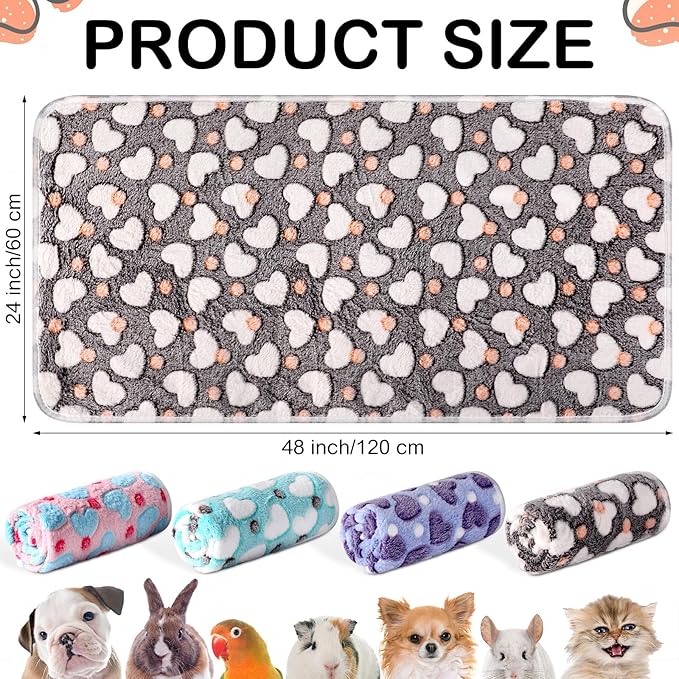 Tudomro 8 Pcs Guinea Pig Bedding Cage Liners Bulk Blankets Small Animal Flannel Throw Bedding Waterproof Absorbent Reusable Pet Pee Sleep Mat Pad Cover for Hamster Ferret(Heart,47 x 24 Inch)