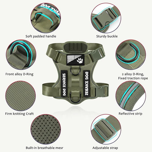 Demigreat Service Dog Harness, Reflective Dog Vest Harness with 5 PCS Patches, Adjustable Soft Oxford Pet Harness, Inner Layer Mesh, Easy to Control for Small Medium Large Dogs
