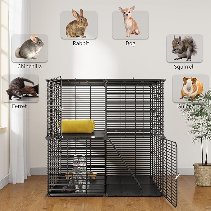 YITAHOME Cat Cage 2 Tier Indoor Cat Enclosures Kitten Cage DIY Pet Playpen Metal Kennel for 1-2 Cats, Ferret, Chinchilla, Rabbit, Small Animals, Kitty, Squirrel, RV Travel, Camping
