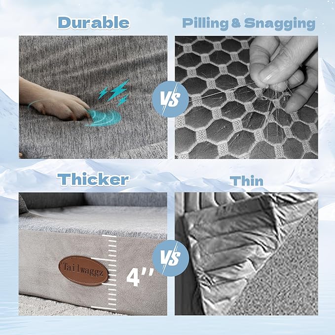 Cooling Pet Bed for X-Large Dogs and Cats, Waterproof Orthopedic Dog Sofa Bed, Supportive Foam Pet Couch Bed with Washable Removable Cover, Waterproof Lining and Nonskid Bottom(XL, Grey)