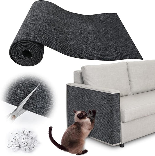 Cat Scratch Furniture Protector - 100" x 13.8" Trimmable Self-Adhesive Cats Claws Scratch Pads, DIY Cat Climbing Couch Protector for Scratch Post Cat Tree Replacement Indoor (Dark Gray)
