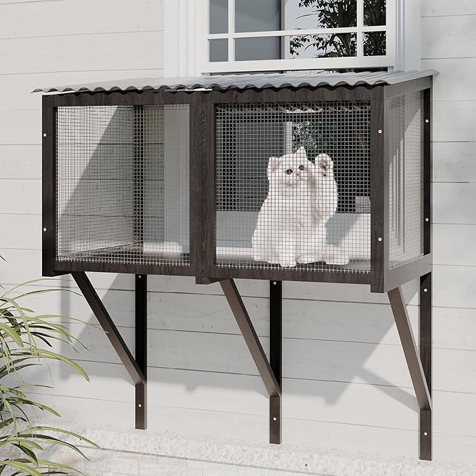 ROOMTEC Cat Catio, Cat Window Box for Indoor Cats Wooden Cat Window Perch for Multi Cats All Weather Use Outdoor Haven Enclosure for Safely Enjoying The Outdoor Sights Scents and Napping,Grey