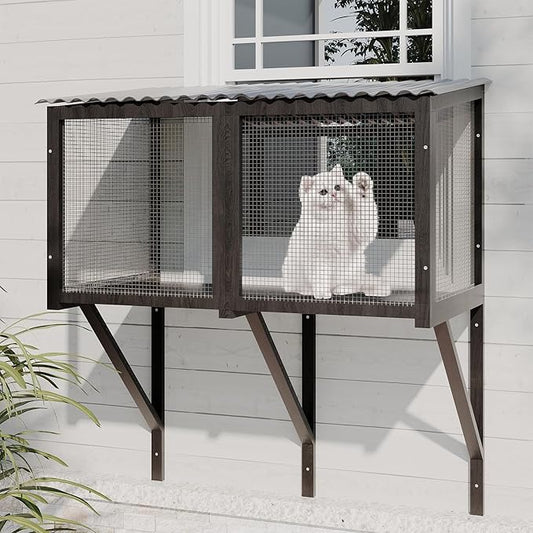 ROOMTEC Cat Catio, Cat Window Box for Indoor Cats Wooden Cat Window Perch for Multi Cats All Weather Use Outdoor Haven Enclosure for Safely Enjoying The Outdoor Sights Scents and Napping,Grey