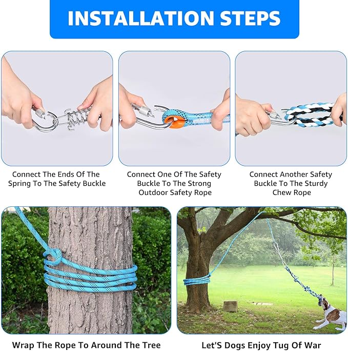 LOOBANI Spring Pole Toy for Pitbull: Tether Tug of War Toys for Small Large Aggressive Chewers Dogs to Exercise & Muscle Building & Bite Training,Outdoor Heavy Duty Bungee Solo Tree Tugger Hanging Toy