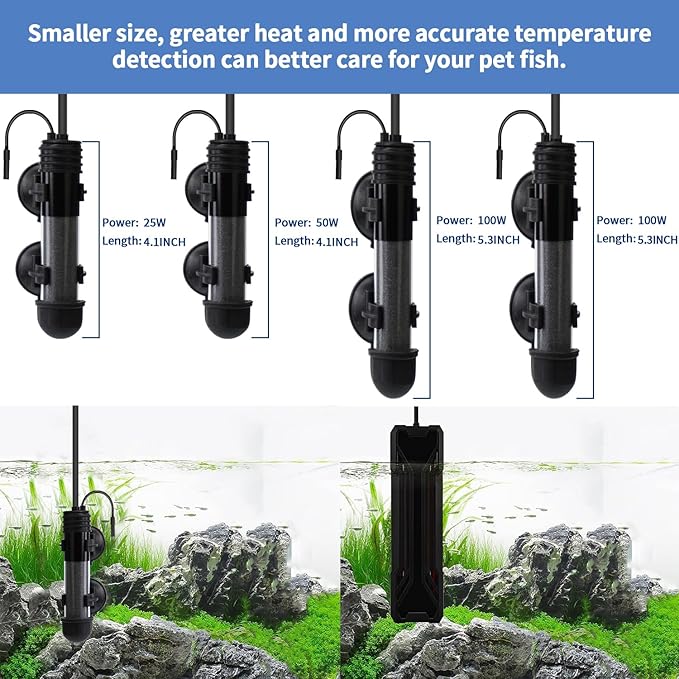 Small Aquarium Heater 100W,Fish Tank Heater for 10-20 Gallon,Suitable for Freshwater and Marine Saltwater,Dual Digital Display Controller, Mini Water Heater,for Betta/Turtle Tank