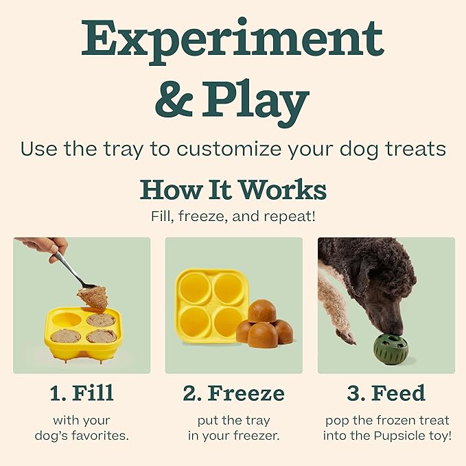 WOOF Starter Pack - Interactive Dog Toys for Boredom - Dog Treat Molds Silicone - Chicken-Flavored Healthy Treats for Dogs - Pupsicle Doggy Enrichment Toy - for XL Pups - 25-75 lbs