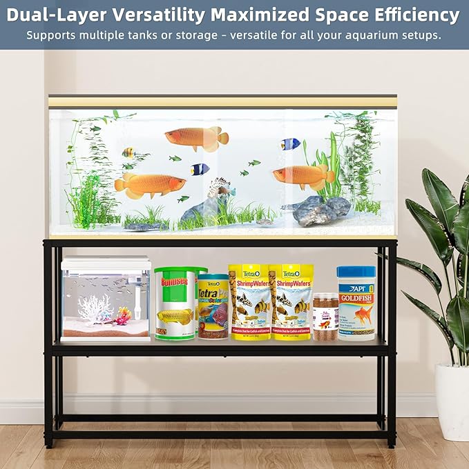 Urban Deco 55-75 Gallon Fish Tank Stand 900LBS Capacity For Aquarium Stand Metal Fish Tank Stand 48.4"x19.7"x31.5" Dual-Layer Design Terrarium Stand Ideal for Home and Office