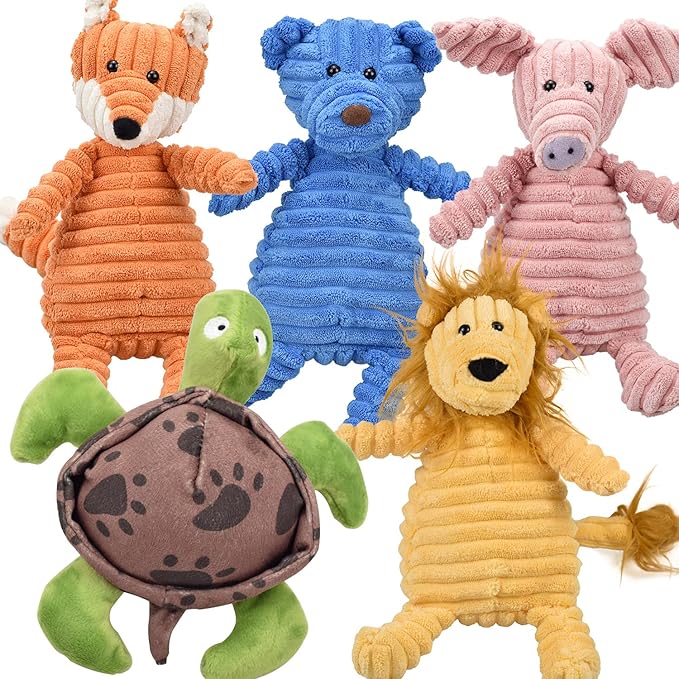 5Pack Dog Squeaky Plush Toys Puppy Toys Assortment Value Bundle Bulk Large Dog Teething Pet Chew Toys