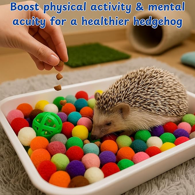 Dig-Box Tray For Hedgehog Cage With Ball Toy, Funny Dig-Box Tray Toys for Hedgehogs, Ball Bell Toy for Hamster Ferret Kitten Cat, Hedgehog Accessories, Small Animal Accessories (White, 8.4*5.9*1.6in)
