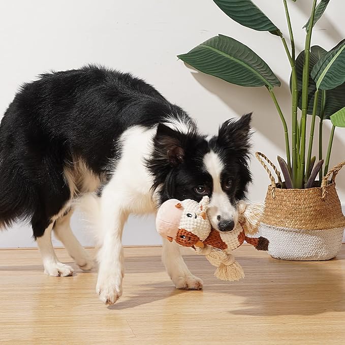 Dog Toys, Dog Plush Toy for Large Breed, Cute Squeaky Dog Toys with Crinkle Paper, Dog Chew Toys for Puppy, Small, Middle, Big Dogs (Cow)