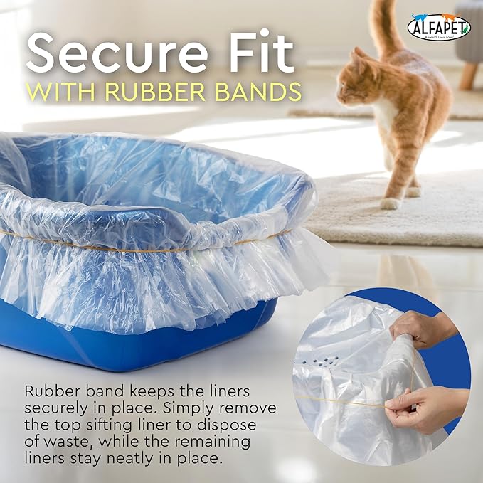 Alfapet Original Sifting Cat Litter Box Liners - Extra Giant 50 Count - Tear-Resistant Cat Litter Bags - Waterproof Kitty Litter Liners - Fits Almost All Litterbox Pan Sizes, 40" x 38", 30 lb Capacity