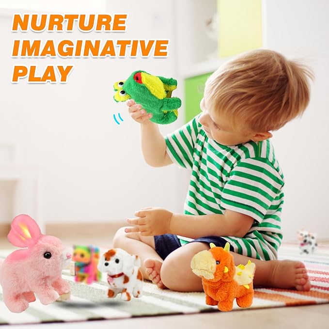 Hopearl Hopping Chubby Rabbit Interactive Electronic Pet Plush Bunny Toy with Sounds and Movements Animated Walking Wiggle Ears Twitch Nose Gifts for Toddlers Birthday, White, 7''