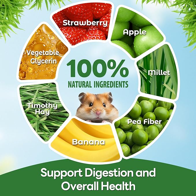 TEEWY 4PCS Guinea Pig Chew Toys, Prevent Teeth Overgrowth, Natural Timothy Grass & Vegetables, Hamster Chew Toys, Guinea Pig Toys, Chinchilla Toys, Grass Patch & Flowers