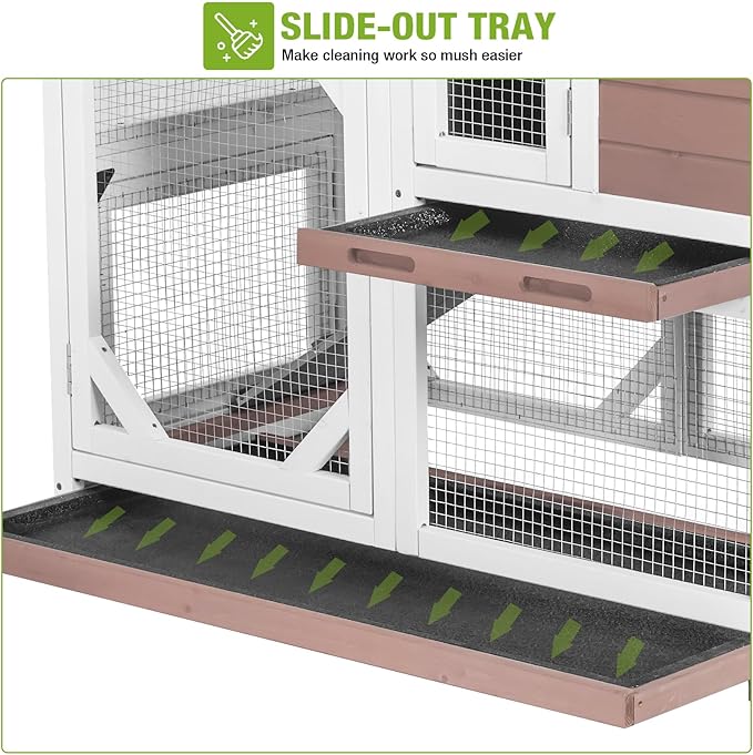 GUTINNEEN Rabbit Hutch Indoor 2 Story with 5 Doors, Outdoor Bunny Cage with Movable Wheels and Easy Clean Trays for Guinea Pig Cage 39.37" L