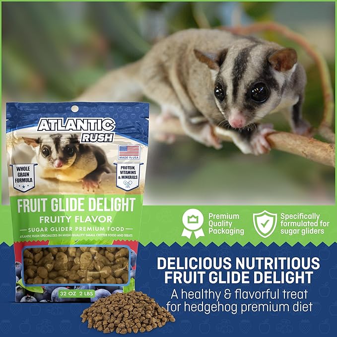 Atlantic Rush Fruit Glide Delight Sugar Glider Food - 2lb Resealable Bag of Food for Sugar Gliders - Sourced and Made in USA - Sugar Glider Supplies - Sugar Glider Stuff - Sugar Glider Treats