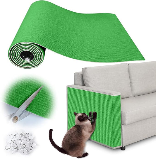 Cat Scratch Furniture Protector - 100" x 15.8" Trimmable Self-Adhesive Cats Claws Scratch Pads, DIY Cat Climbing Couch Protector for Scratch Post Cat Tree Replacement Indoor (Green)