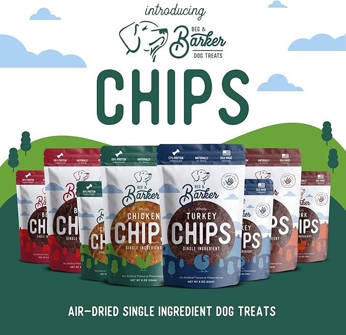 Beg & Barker Chicken Chips for Dogs (8oz, Pack of 1) - Single Ingredient Dog Treats Made for Small and Large Dogs Protein Human Grade Dog Treats Made from Real Meat Chicken, Made in USA