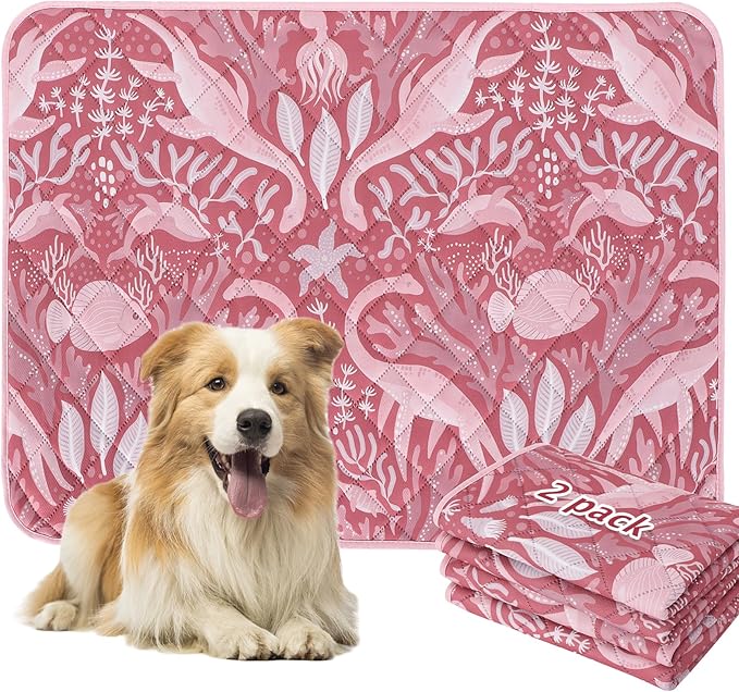 BVAGSS Washable Pee Pads for Dogs, 2 Pack Reusable Leakproof Puppy Wee Wee, Non-Slip Waterproof Pet Training, Super Absorbent Whelping XH081 (Dino Pink, 41X41 Inch)