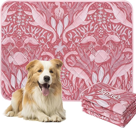 BVAGSS Washable Pee Pads for Dogs, 2 Pack Reusable Leakproof Puppy Wee Wee Pad, Non-Slip Waterproof Pet Training Pads, Super Absorbent Whelping Pads XH081 (Dino Pink, 36X41 Inch (Pack of 2))
