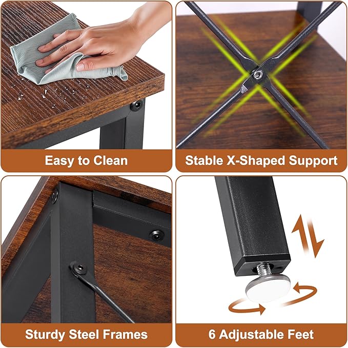 20-29-37 Gallon Fish Tank Stand with Power Outlet, Metal Aquarium Stand with Adjustable Shelves, 6-Leg Heavy Duty Reptile Storage Rack for Living Room, Office, Rustic Brown, 400LBS Capacity