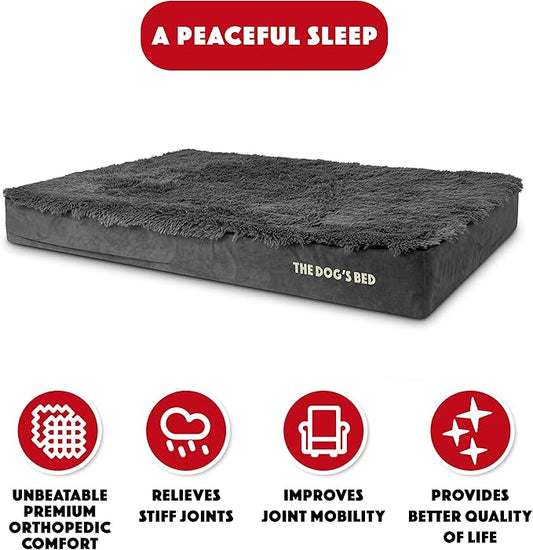 The Dog’s Bed Orthopedic Memory Foam Dog Bed, XXL Grey Fur 54x36, Pain Relief for Arthritis, Hip & Elbow Dysplasia, Post Surgery, Lameness, Supportive, Calming, Waterproof Washable Cover