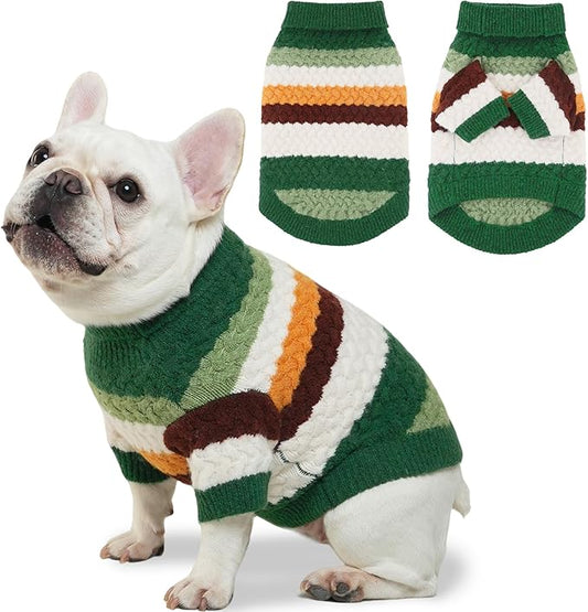 Dog Sweater, Classic Turtleneck Knitted Striped Dog Sweaters, Warm Sweater for Winter, Soft Christmas Sweaters for Boy Girl, Dogs Clothes for Small/Medium Cats, Doggys (Green, Medium)